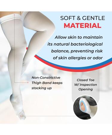 ITA-MED Anti-Embolism Thigh High Compression Stockings - 18 mmHg for Men & Women | Soft Breathable Inspection Toe Hole - Medium White - Buy Online on GoSupps.com