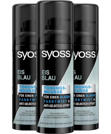 Syoss Tinting Mousse Ice Blue - Washable Foam Hair Color 3 x 120ml | Nourishing Tint with Anti-Yellowish Effect for Blonde Hair - Buy Online on GoSupps.com