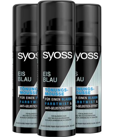 Syoss tinting mousse ice blue (3 x 120 ml) washable foam tinting for a color nourishing tint foam with anti-yellowish effect for blonde hair blue 120 ml (3 Pack)
