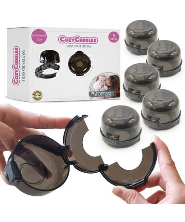 COZYCUDDLES Stove Knob Covers Protector Kit - Easy to Use Covers for Gas and Electric Stoves and Ovens -Baby and Toddler Proofing - 5 Pieces (Commercial Size Stove Knobs), Black Large Size Stove Knobs