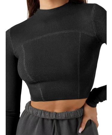 LASLULU Women's Seamless Ribbed Long Sleeve Workout Top - Black, Small - Buy Online on GoSupps.com