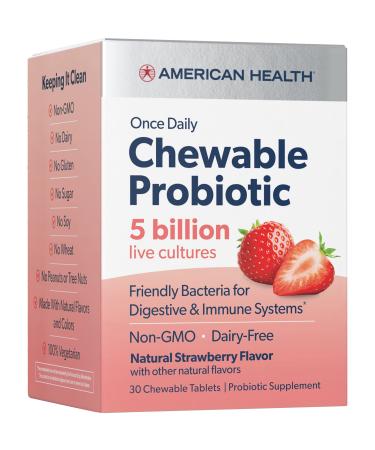 American Health Once Daily Chewable Probiotic Natural Strawberry 5 Billion CFU 30 Chewable Tablets