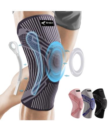 ENEX Knee Support Braces for Women Men - Compression Sleeves with Side Stabilizers & Patella Gel Pad for Meniscus Tears Arthritis Joint Pain Relief ACL Running Squats Sports Single Grey-XL XL Dark Grey