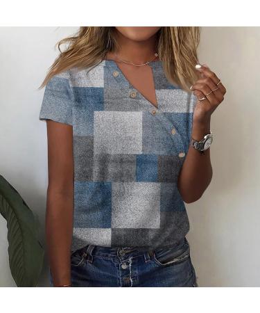 Buy Women's Oversized V Neck Short Sleeve Tops - Trendy Loose Casual Printed Button Down T-Shirt in Blue - Perfect for All Occasions - Buy Online on GoSupps.com
