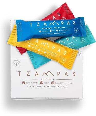 TZAMPAS energy bar mix box large (16x40g) - energy bar made from roasted barley in snack box format - Power Bar | Energy bar suitable for cycling - organic vegan & without additives - Buy Online on GoSupps.com