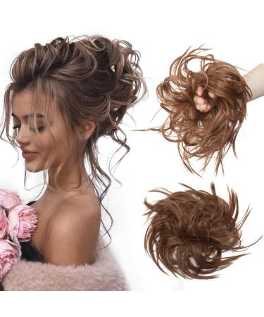 TESS hair tie with hair VOLUMINOUS Messy Bun hairpiece bun 45g hairpiece with elastic band for women girls (light brown)