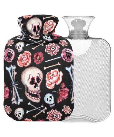 Naanle flowers bone bone skulls heat bottle with reference transparent hot water bottle Handfoot Warmer Heading bags for pain relief heat and cold therapy 1l