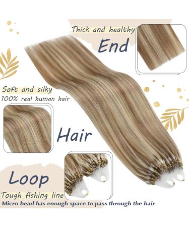 Ugeat Real Hair Microring Extensions 60cm - Blond & Golden Brown Highlights - 50g - #10/613 Micro Bonding Hair Extensions - Buy Online on GoSupps.com