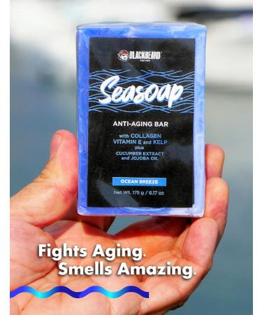 BLACKBEARD Anti-Aging Bar Soap for Men | Natural Face & Body Cleansing Soap with Collagen Kelp & Vitamin E | Hydrating Luxury Skin Protection | 1 Pack - Buy Online on GoSupps.com