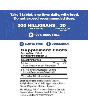 Natrol 5-HTP Time Release Tablets - Promotes Calm Mood & Serotonin Production - Drug-Free & Controlled Release - 200mg, 30 Count - Buy Online on GoSupps.com