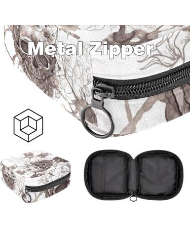 Stylish Skull Flower Menstruation Pad Bag with Zipper | Women's Tampon & Napkin Organizer | Perfect for Girls - Buy Online on GoSupps.com