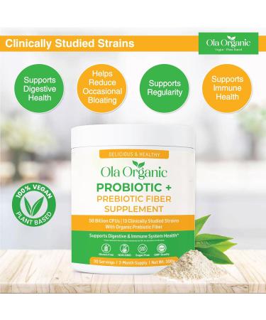 Ola Organic Max Strength Probiotic Powder 60 Billion CFU with Prebiotics & 10 Strains Supports Digestive & Gut Health Non-GMO Formula (300g Jar) - Buy Online on GoSupps.com