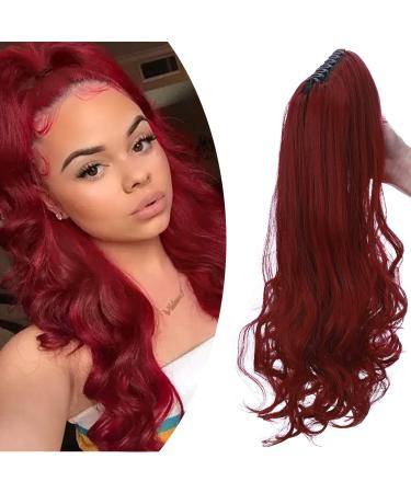 Ponytail extension ponytail braid with clip hair parts hair extension hair pace hair heat resistant (smooth+wavy) like real hair 18 "(45cm) maroon mix dark red 45 cm maroon mix dark red