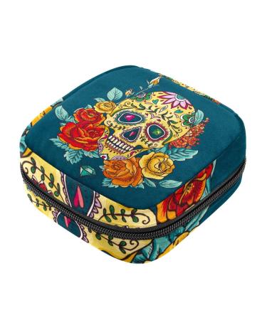 Menstruation pad bag with zipper women's napkin bag tampons collective bags for women and girls (dead head then blower day of the dead)