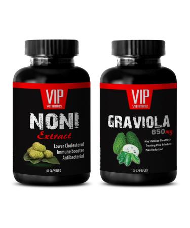 Energy Pills - NONI Extract  GRAVIOLA Extract - noni Organic Powder - 2 Bottles Combo (60 Capsules + 60 Capsules)