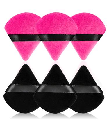 HoPliGhe Triangle Powder Puff 6 PCs Powder Puffs for Face Powder Supper Soft Velour Makeup Puff- for Loose Powder Mineral Powder Foundation Application Easy-to-use Makeup Tools(Rose Red+Black) Rose Red&black