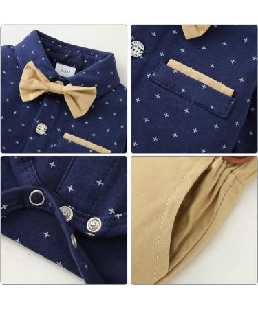 ZOEREA Baby Boy Gentleman Outfit Set | Romper Jumpsuit with Bow Tie | 12-18 Months | Dark Blue - Buy Online on GoSupps.com