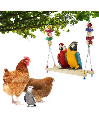 ERKOON Handmade Chicken Swing Ladder Toy with Natural Wooden Perch for Hens - Ideal for Chicken Coops and Bird Cages - Buy Online on GoSupps.com
