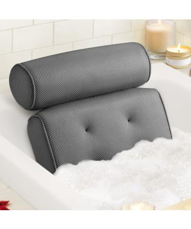 LuxStep Bath Pillow Bathtub Pillow with 6 Non-Slip Suction Cups,15x14 Inch, Extra Thick and Soft Air Mesh Pillow for Bath - Fits All Bathtub, Grey Gray