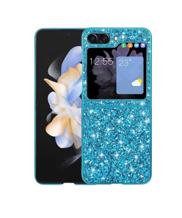 Tivenfezk Nadoli glitter case for samsung galaxy z flip 5 blue glossy sparkling bling galvanisian frame ultra -small shockproof back pocket cell phone case protective cover