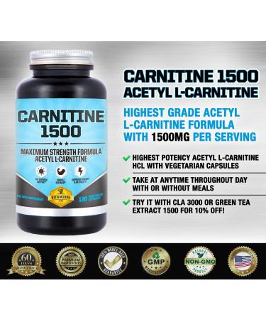 Carnitine 1500 - Maximum Strength Acetyl L-Carnitine Supplement for Energy, Memory, Focus & Weight Loss - 120 Vegetarian Capsules - Buy Online on GoSupps.com