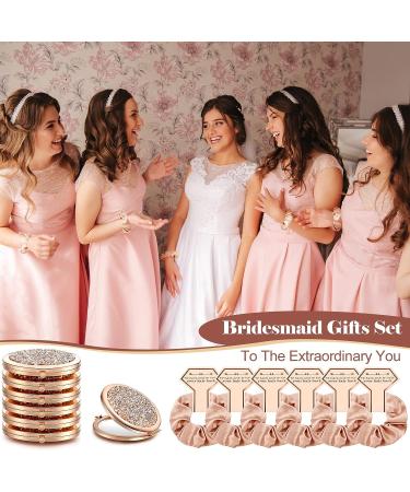 Chunful 6-Piece Rose Gold Bridesmaid Gift Set - Scrunchies & Compact Mirrors - Bridal Shower Favors - Buy Online on GoSupps.com