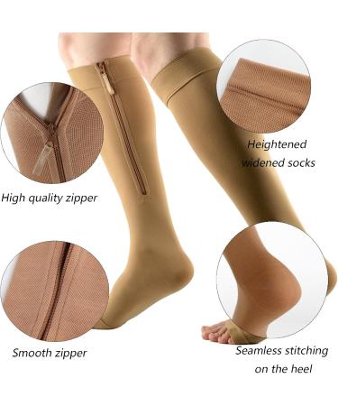 MDRCG 15-20 mmHg Zipper Compression Socks for Men & Women | Open Toe Knee High Support Stockings - Black - Buy Online on GoSupps.com