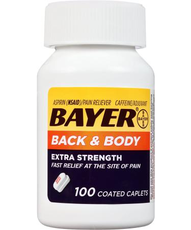 Bayer Back & Body Extra Strength Aspirin 500mg Coated Tablets with Caffeine - 100 Count for Fast Pain Relief - Buy Online on GoSupps.com