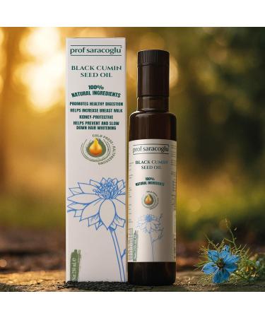 Prof Saracoglu Premium Black Seed Oil Cold Pressed (Glass Bottle) - 100% Turkish Nigella Sativa - Unrefined & Solvent Free - Liquid Black Cumin for Hair, Skin & Immune Support - Non-GMO, Mild Taste - 8.45 Fl Oz (250ml) - Buy Online on GoSupps.com