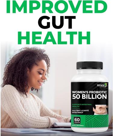 RENEW ACTIVES Probiotics for Women 50 Billion CFU per 2 Capsules MAKTREK Technology 4 Probiotic Strains & Prebiotic Blend Supports Digestion Health & Gut Flora Balance Made in Canada 60 Capsules - Buy Online on GoSupps.com