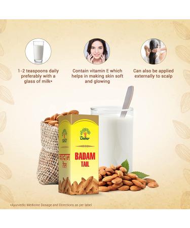 Dabur Badam Tail Pure Almond Oil for Hair Loss - 100 ml/3.38 fl oz - Edible - Buy Online on GoSupps.com
