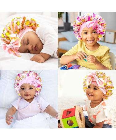 Bonnet Queen 2 Pcs Satin Silk Baby Night Hair Care - Adjustable Curly Hair Protection for 0-36 Months - Smooth & Breathable - Yellow & Pink - Buy Online on GoSupps.com