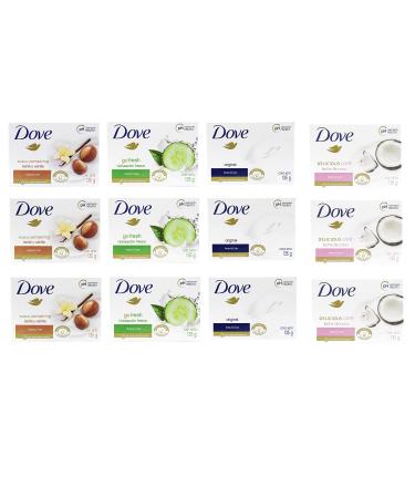 Dove Beauty Bar Soap Variety Pack of 12 Go Fresh Shea Butter Coconut Milk White - 135g