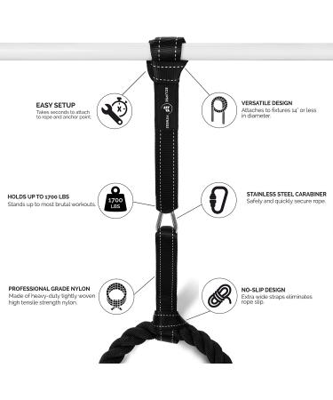 Battle Rope Anchor Strap Kit - Heavy Duty Reinforced Nylon | Easy Setup, Stops Damage | Stainless Steel Carabiner | Exercise Guide - Black/White - Buy Online on GoSupps.com