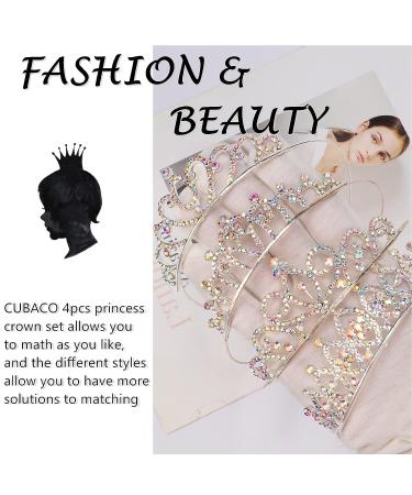 4pcs AB Rhinestone Silver Princess Crowns Set for Girls - Small Tiara for Birthday, Halloween & Christmas - Buy Online on GoSupps.com