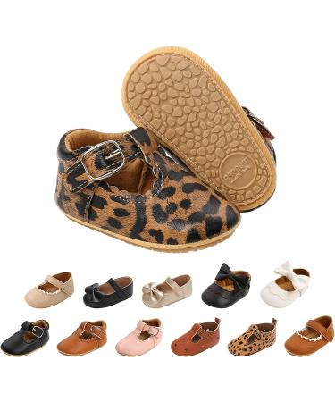 Baby Girl's First Walking Shoes | Mary Jane PU Leather Anti-Slip Princess Shoes | Infant Baby Shoes 6-12 Months | D Leopard - Buy Online on GoSupps.com