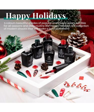 Beetles Christmas Gel Nail Polish Set - Festive 5 Colors Sparkle Red Green Gel Manicure Kit with Nail Strengthener, Stickers - Perfect Holiday Gift for Women - Buy Online on GoSupps.com