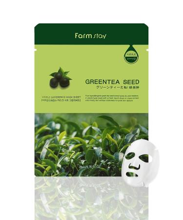 Farmstay Korean Greentea Seed Hydration Facial Mask Sheet(Pack of 10) / Good for Dry and Dull Skin / Good for Soothing and Hydrating