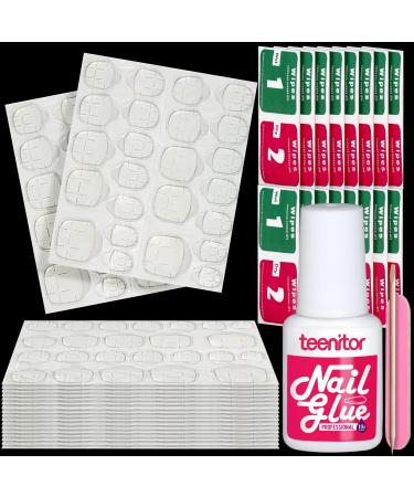 10 Sheets Nail Adhesive Tabs Nail Glue for Acrylic Nails  Teenitor Nail GlueTools Kit with 240pcs Double Sided Adhesive Tabs  Brush On Nail Glue for Fake Nail Tips  Nail Glue Stickers
