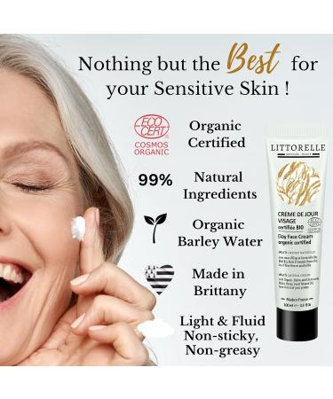 Day Face Cream Organic Certified - 99% Natural Origin Dry Skin Cream Sensitive Care with Organic Barley Water Chamomile Sweet Almond Oil Honey - Made in France Moisturizer Men & Women - 100ml - Buy Online on GoSupps.com