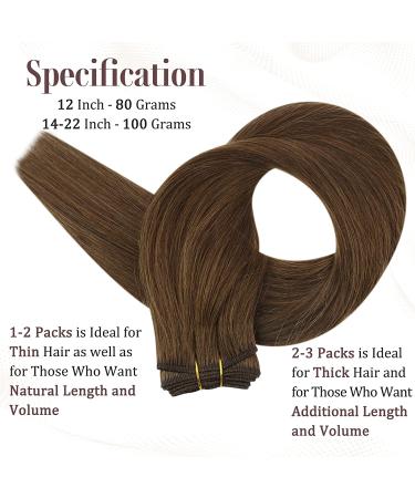 Full Shine 22 Inch Chestnut Brown Sew in Weft Human Hair Extensions - 100g Double Weft Remy Hair Bundles - Color 6 - Buy Online on GoSupps.com