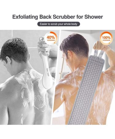 Suntee Exfoliating Loofah Back Scrubber & Sponge Pad Set - Double-Sided Body Exfoliator for Shower, Bath - Men, Women - Deep Cleaning Luffa Scrubber - 40.5 x 5.5 inch - Buy Online on GoSupps.com