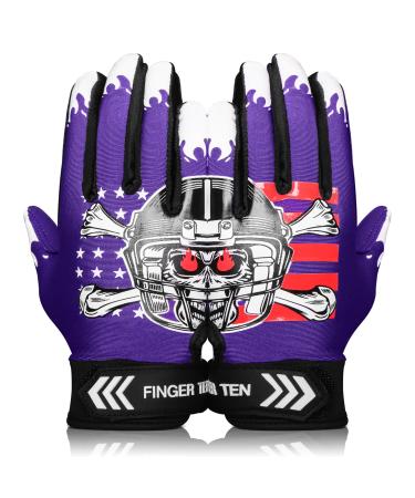 Finger Ten American Football Receiver Gloves For Youth Young Girls goalkeeper gloves slippery Impact Palm Protection Outdoor Sport Waterproof Gloves Fit Children Age 5-14 (Lila L)
