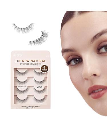 KISS The New Natural False Eyelashes Pearl Earring' 12 mm Includes 4 Pairs Of Lashes Contact Lens Friendly Easy to Apply Reusable Strip Lashes