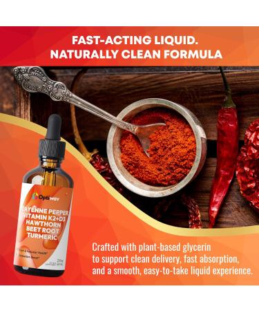 Optiwav Cayenne Pepper Drops Liquid Supplement - Hawthorn Beet Root Turmeric Ceylon Cinnamon Berberine Extract with Vitamin K2 D3 - Natural Capsaicin Tincture for Cleanse Heart Health & Daily Booster - Buy Online on GoSupps.com