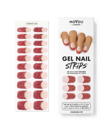 MOYOU LONDON Semi-Cured UV Gel Strips - 20 Pieces - Gel Nail Foils UV Curing for Salon Quality Manicure - Champagne Tips
