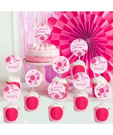 Cheereveal Hot Pink Bridal Shower Decorations - 36 Pack Bridal Shower Cupcake Toppers Love is Sweet Cupcake Dessert Picks Bachelorette Wedding Engagement Party Supplies - Buy Online on GoSupps.com