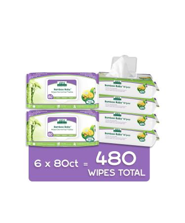 Aleva Naturals Bamboo Baby Wipes | Perfect for Sensitive Skin | Extra Strong and Ultra Soft | Natural and Organic Ingredients | Certified Vegan | 6 packs of 80ct  Total of 480ct (37944)