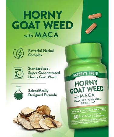 Nature's Truth Horny Goat Weed with Maca | 60 Powder Extract Capsules | Vegan Non-GMO and Gluten Free Supplement - Buy Online on GoSupps.com