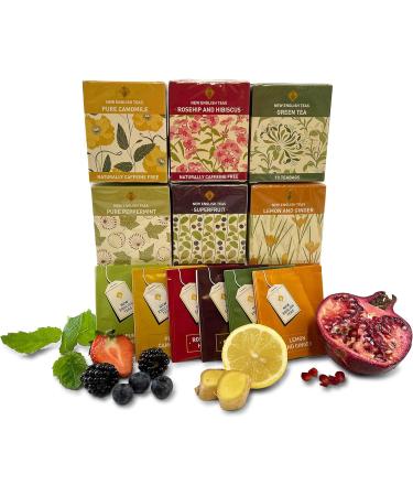 Herbal Tea Gift Set Hamper | 60 Individually Wrapped Bags | 6 Flavours inc. Rosehip & Hibiscus, Peppermint, Green Tea | Tea Lover's Gift - Buy Online on GoSupps.com